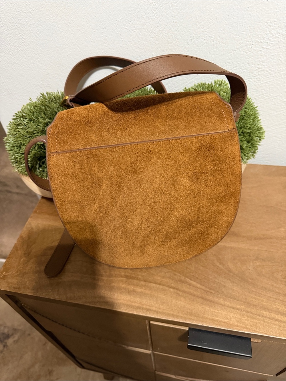 Brown Italian Suede Crossbody Saddle Bag - Women - Picture 3 of 10